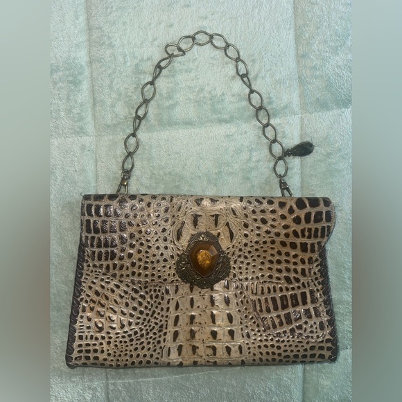Handbags - Elegant Crocodile Patterned Tan Handbag